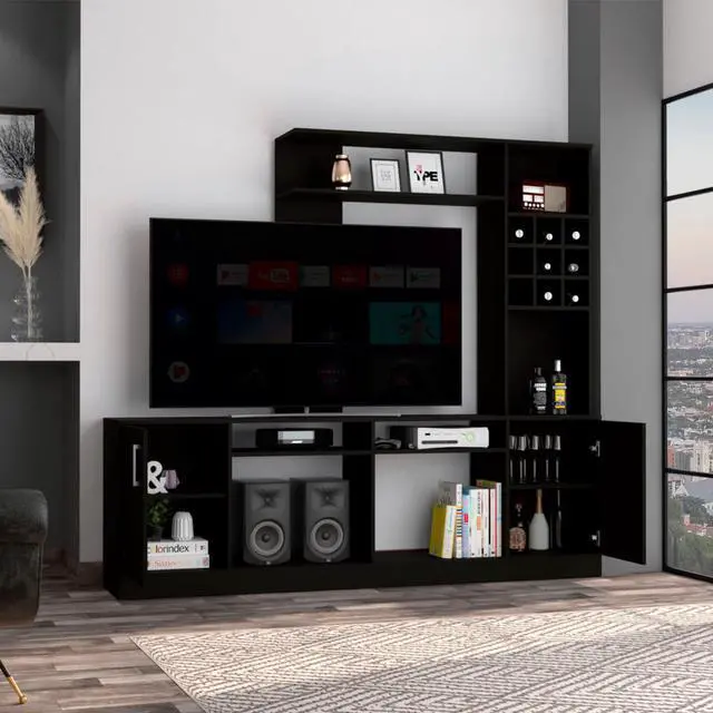 Alt view image 4 of 7 - Vibrant Entertainment Center For TV´s up  37", Double Doors Cabinet, Storage Spaces, Six External Shelves