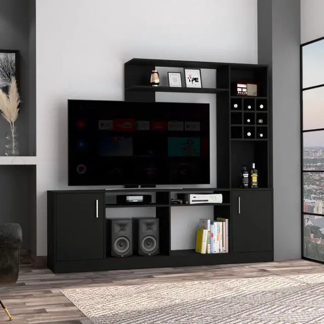 Alt view image 2 of 7 - Vibrant Entertainment Center For TV´s up  37", Double Doors Cabinet, Storage Spaces, Six External Shelves