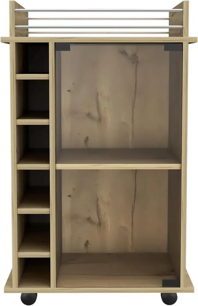 Main image of Vegas Bar Cart, Two Tier Cabinet, Six Cubbies For Liquor