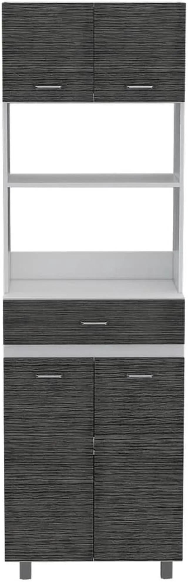Main image of Auburn  Microwave Pantry Cabinet, Two Cabinets, Two Open Shelves, Drawer