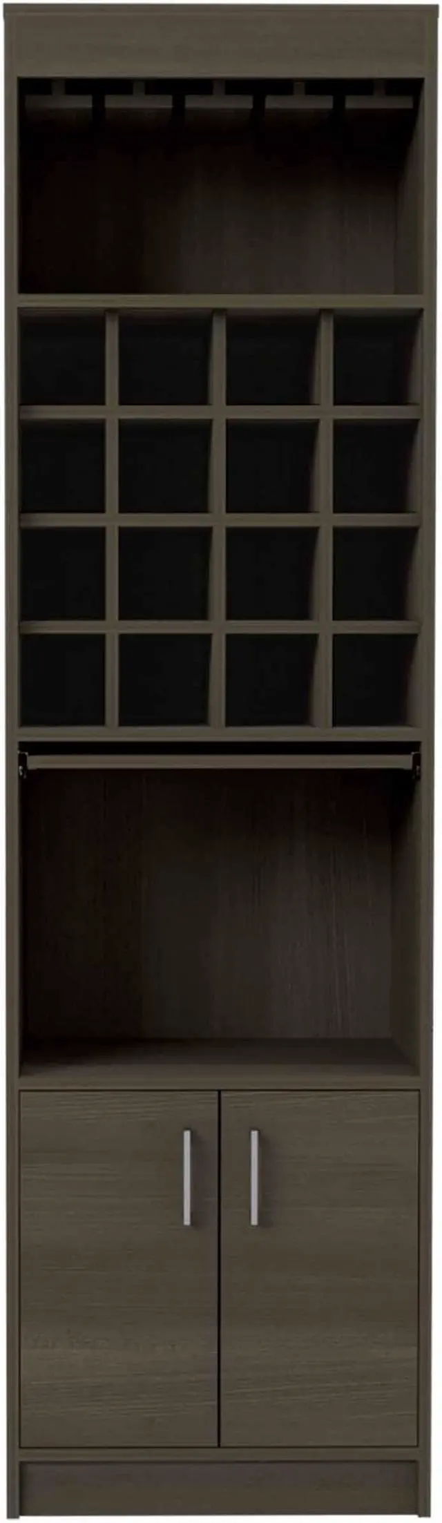 Main image of Illinois Bar Cabinet, Sixteen Bottle Cubbies, One Cabinet , Glass Rack One Open Shelf