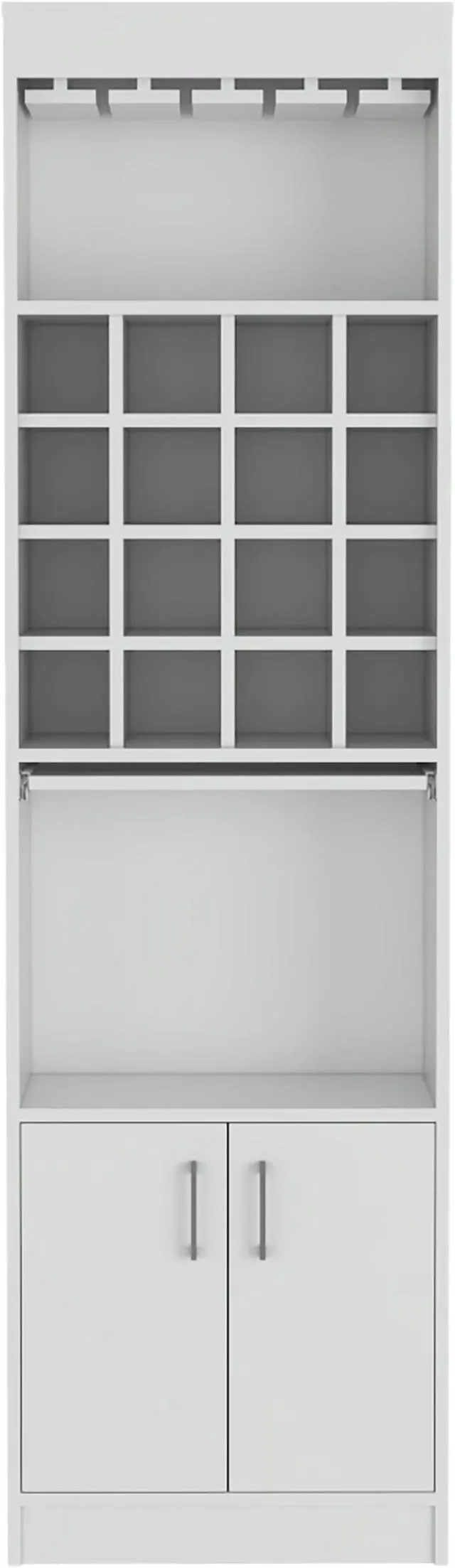 Main image of Illinois Bar Cabinet, Sixteen Bottle Cubbies, One Cabinet , Glass Rack One Open Shelf