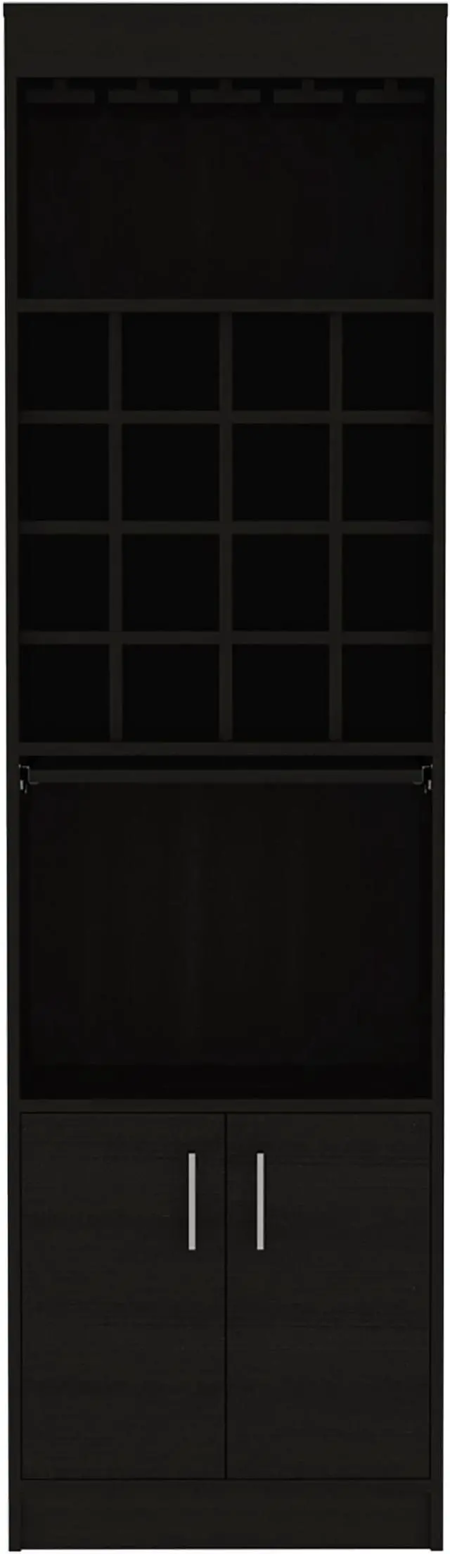 Main image of Illinois Bar Cabinet, Sixteen Bottle Cubbies, One Cabinet , Glass Rack One Open Shelf