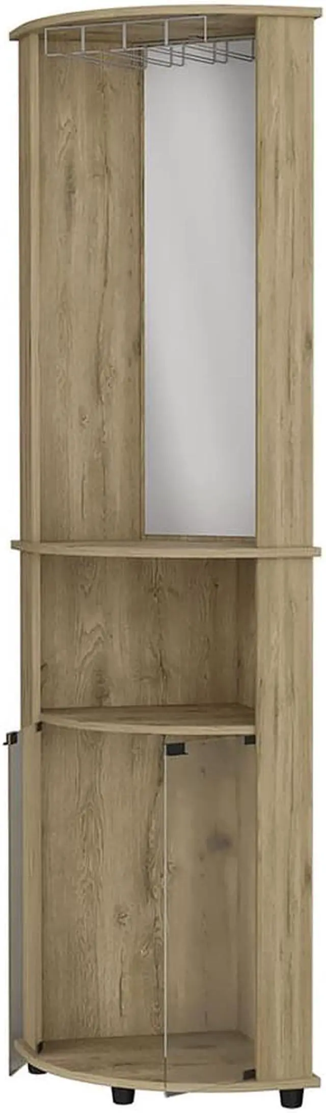 Main image of Oregon Corner Bar Cabinet, 3-Tier Shelf with Glass Rack