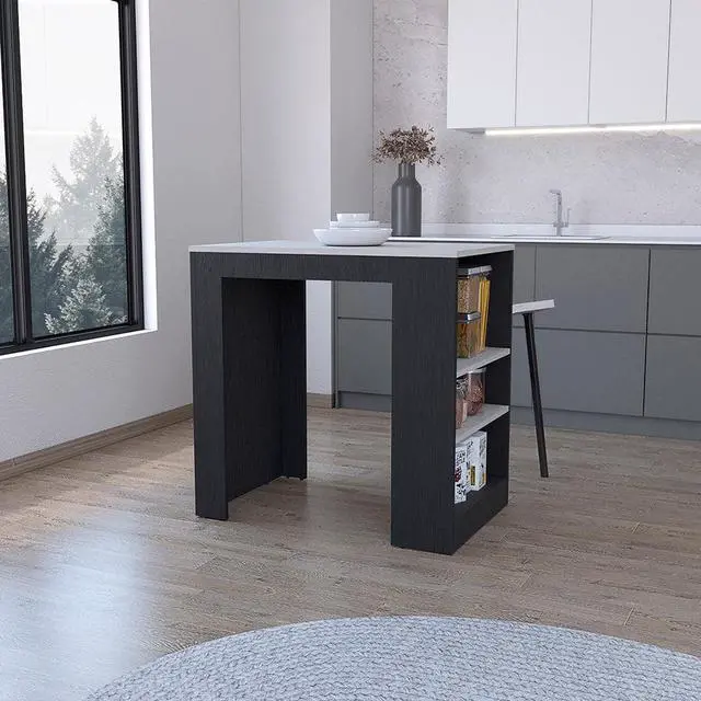 Alt view image 2 of 7 - Harlan Kitchen Island, Counter Height Table Top with 3-Side Shelf