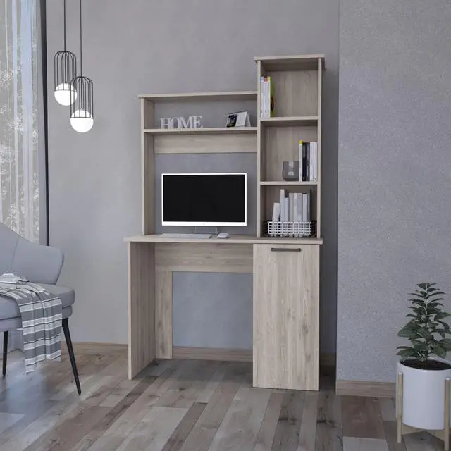 Main image of Rumford Computer Desk with Hutch and 3-Tier Storage Shelves