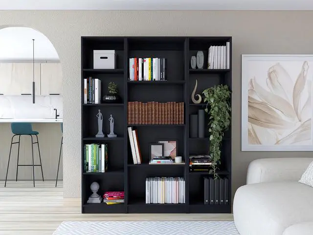 Main image of Elida 3 Piece Living Room Set with 3 Bookcases, Black