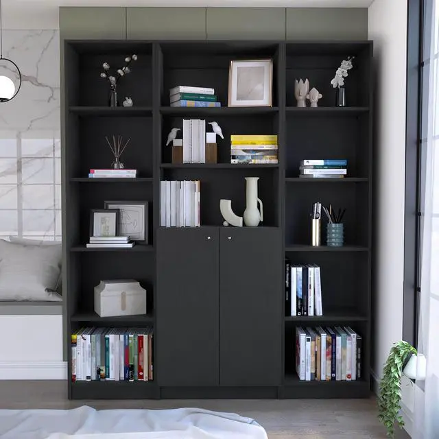 Main image of Atoka 3 Piece Living Room Set with 3 Bookcases, Black