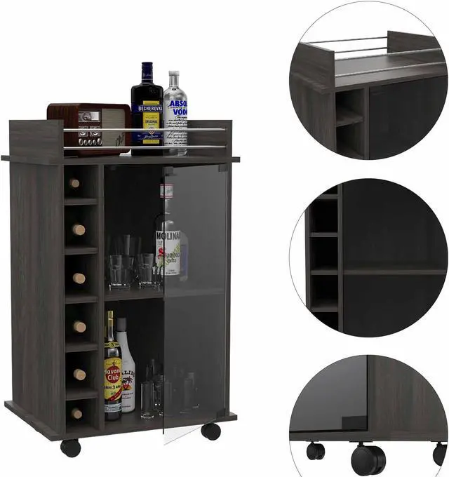 Alt view image 2 of 7 - Vegas Bar Cart of particle board with a carbon espresso finish.
