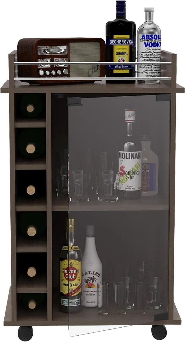 Main image of Vegas Smoky Oak Bar Cart of particle board with a Smoeky Oak finish.