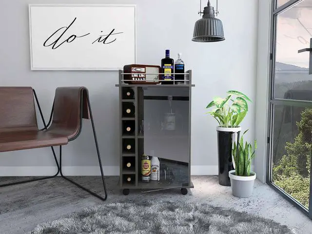 Alt view image 5 of 7 - Vegas Bar Cart of particle board with a carbon espresso finish.