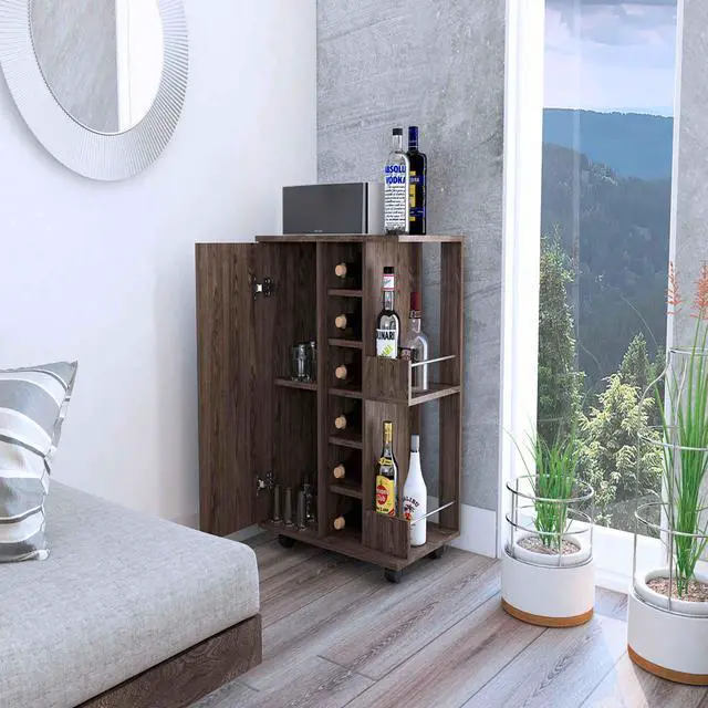 Alt view image 2 of 7 - Tennessee Goldenbrown Bar Cart made of particle board with a Dark Walnut finish.