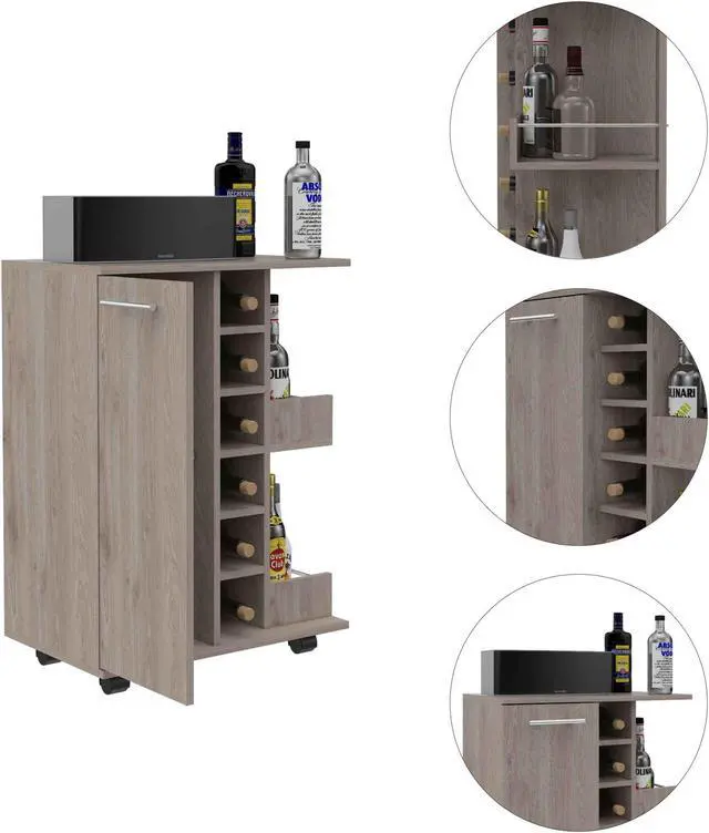 Alt view image 3 of 7 - Tennessee Light Gray Bar Cart made of particle board with a light gray finish.