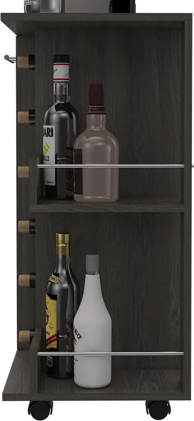 Alt view image 5 of 7 - Tennessee Charcoal-Color Bar Cart made of particle board with a Carbon-Espresso.
