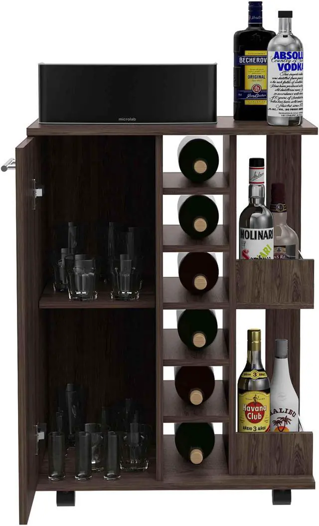Alt view image 6 of 7 - Tennessee Goldenbrown Bar Cart made of particle board with a Dark Walnut finish.