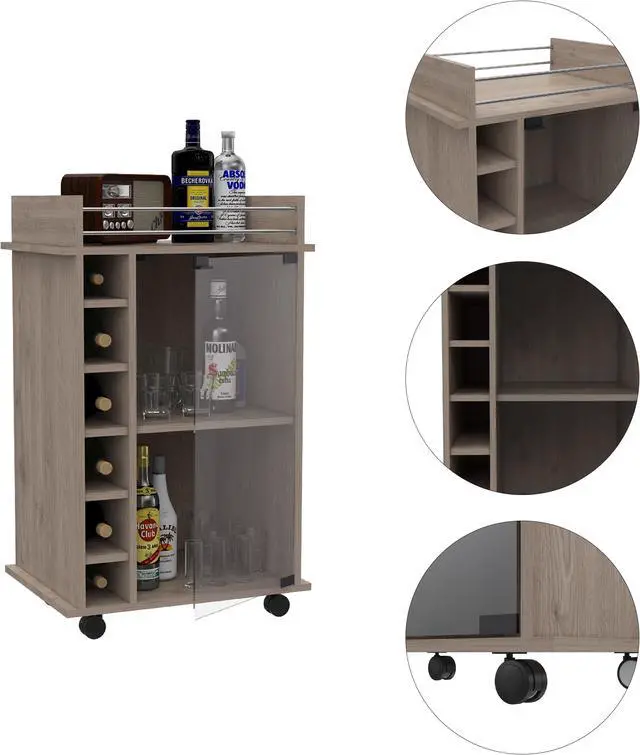 Alt view image 3 of 6 - Vegas Light Gray Bar Cart made of particle board with a light gray finish.