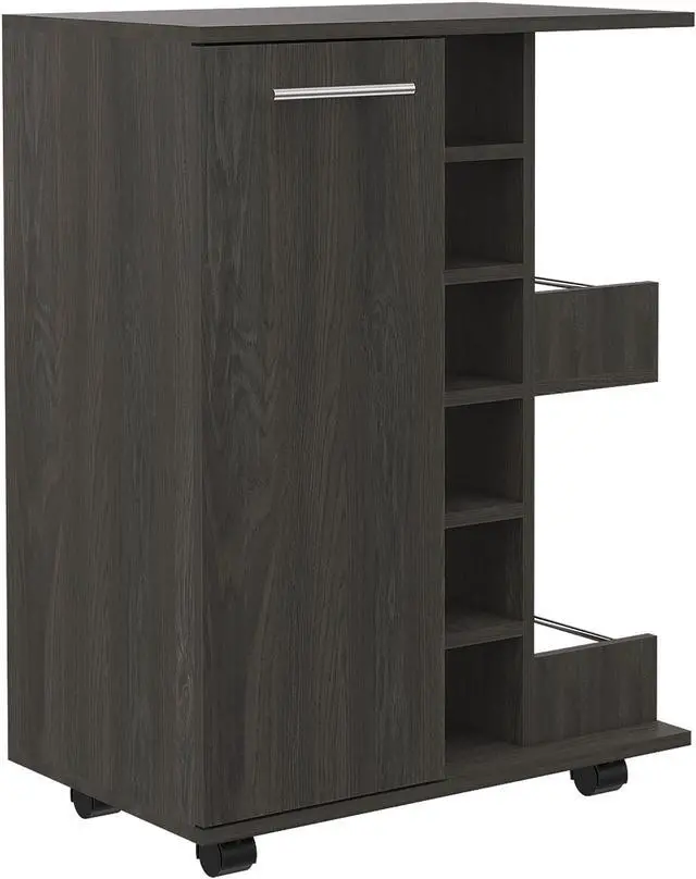 Alt view image 4 of 7 - Tennessee Charcoal-Color Bar Cart made of particle board with a Carbon-Espresso.