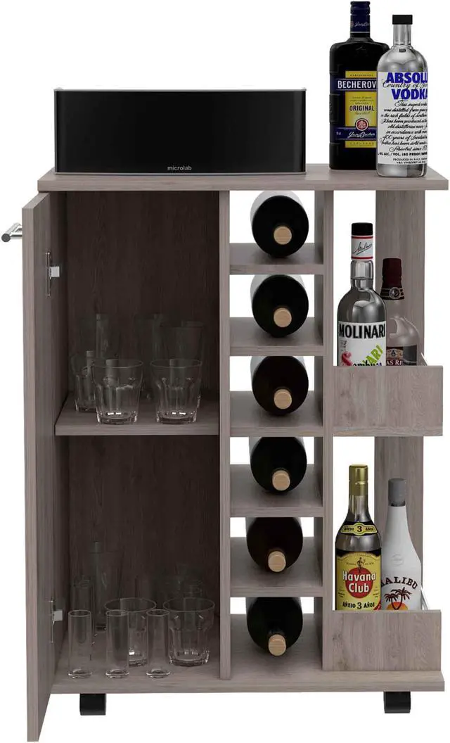Alt view image 4 of 7 - Tennessee Light Gray Bar Cart made of particle board with a light gray finish.