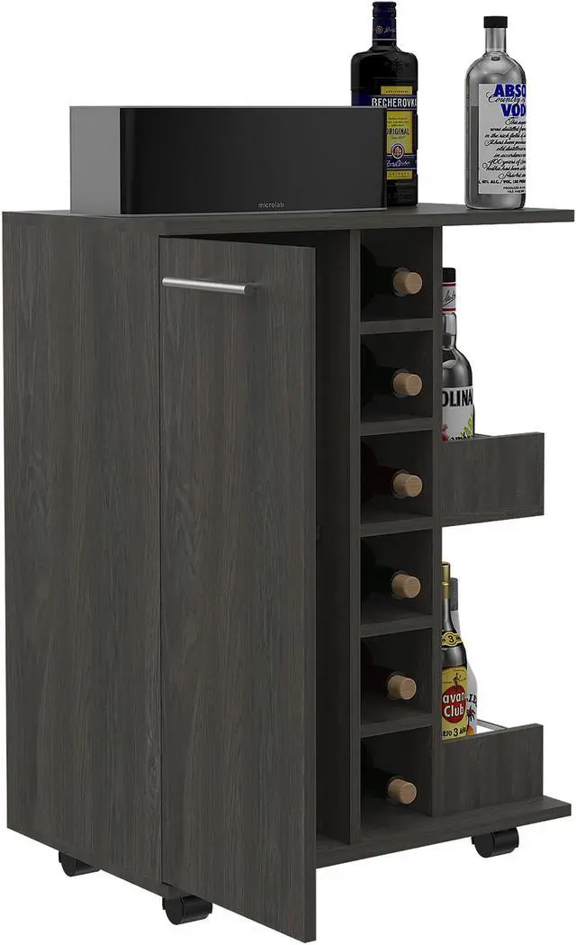 Alt view image 6 of 7 - Tennessee Charcoal-Color Bar Cart made of particle board with a Carbon-Espresso.