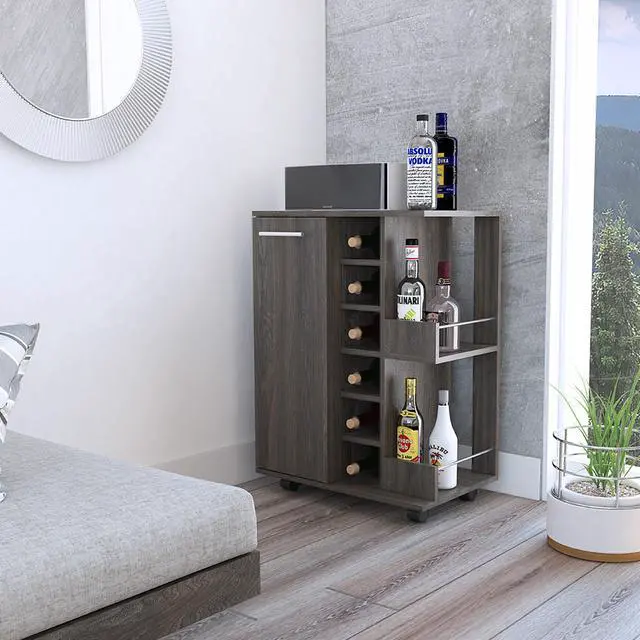 Main image of Tennessee Charcoal-Color Bar Cart made of particle board with a Carbon-Espresso.