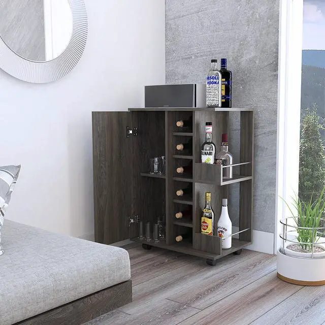 Alt view image 2 of 7 - Tennessee Charcoal-Color Bar Cart made of particle board with a Carbon-Espresso.