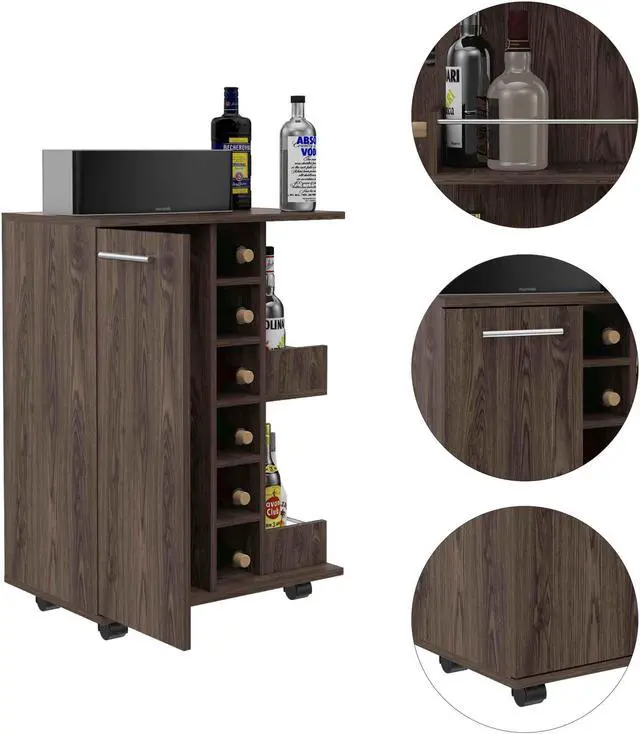 Alt view image 3 of 7 - Tennessee Goldenbrown Bar Cart made of particle board with a Dark Walnut finish.