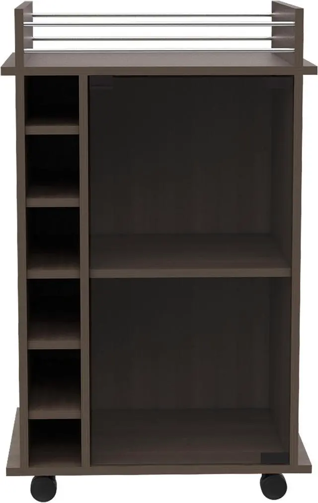 Alt view image 4 of 6 - Vegas Smoky Oak Bar Cart of particle board with a Smoeky Oak finish.