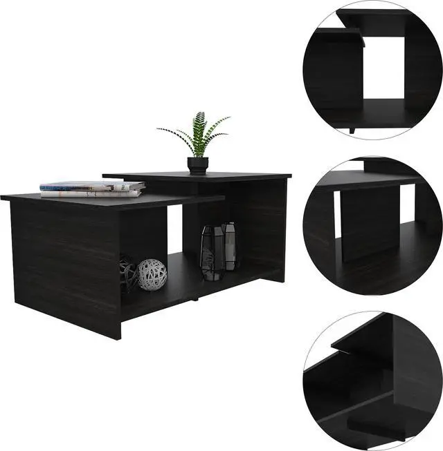 Alt view image 4 of 6 - FM FURNITURE Waycross Coffee Table, With 1 Large Shelf, and 2 Table Tops, Simple And Modern, Black Wengue Finish, Made Of Particle Board, Easy To Assamble