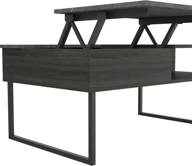 Alt view image 5 of 7 - FM FURNITURE Dayton Lift Top Multipurpose Coffee Table, With 3 Cabinets, Simple And Modern, Carbon Onix Finish, Made Of Particle Board, Easy To Assamble
