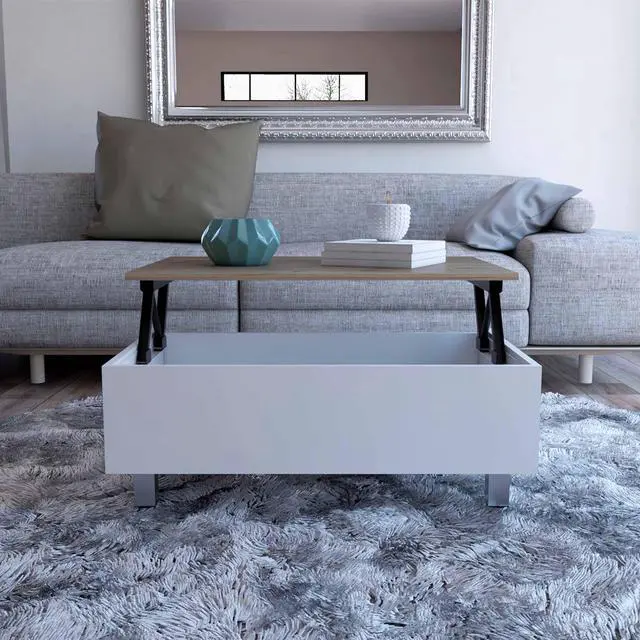 Alt view image 2 of 6 - FM FURNITURE Boston Lift Top Multipurpose Coffee Table, With 1 Cabinet, Simple And Modern, White Finish, Made Of Particle Board, Easy To Assamble