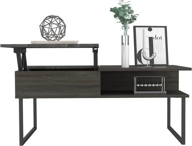 Main image of FM FURNITURE Dayton Lift Top Multipurpose Coffee Table, With 3 Cabinets, Simple And Modern, Carbon Onix Finish, Made Of Particle Board, Easy To Assamble