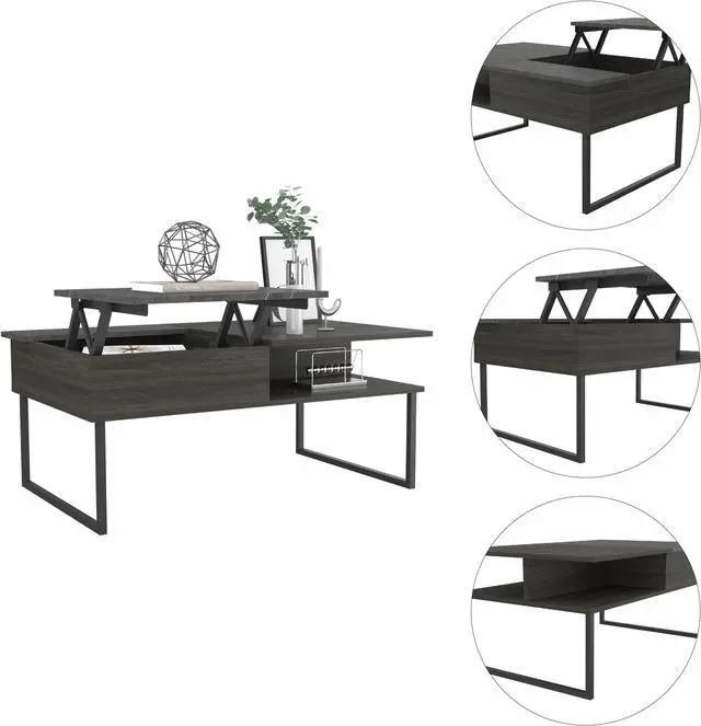 Alt view image 3 of 7 - FM FURNITURE Dayton Lift Top Multipurpose Coffee Table, With 3 Cabinets, Simple And Modern, Carbon Onix Finish, Made Of Particle Board, Easy To Assamble