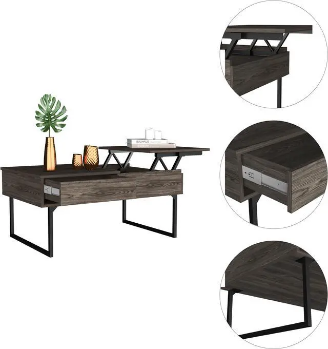 Alt view image 3 of 4 - FM FURNITURE Hamilton, Liftable Top Multipurpose Coffee Table, With 1 Cabinet, And 1 Drawer, Simple And Modern, Dark Walnut Finish, Made Of Particle Board, Easy To Assamble