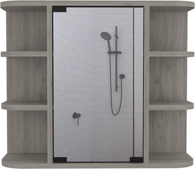 Main image of Valdez Medicine Cabinet With 6 shelves, and A Mirror Cabinet with 3 inside shelves - Light Gray