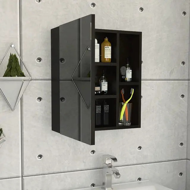 Alt view image 2 of 7 - Lincoln, Mirrored Medicine Cabinet, With 5 interior shleves - Black Wengue