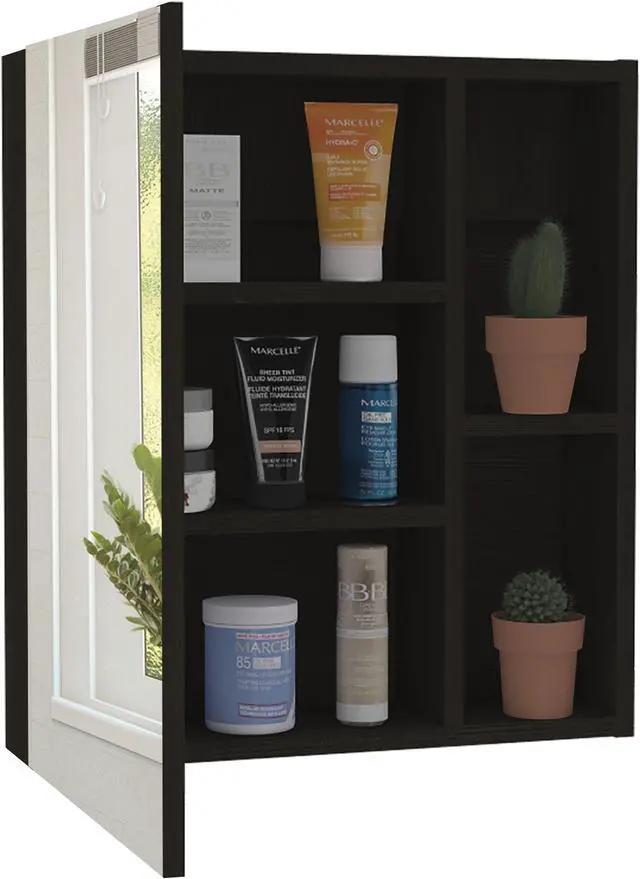 Alt view image 7 of 7 - Lincoln, Mirrored Medicine Cabinet, With 5 interior shleves - Black Wengue