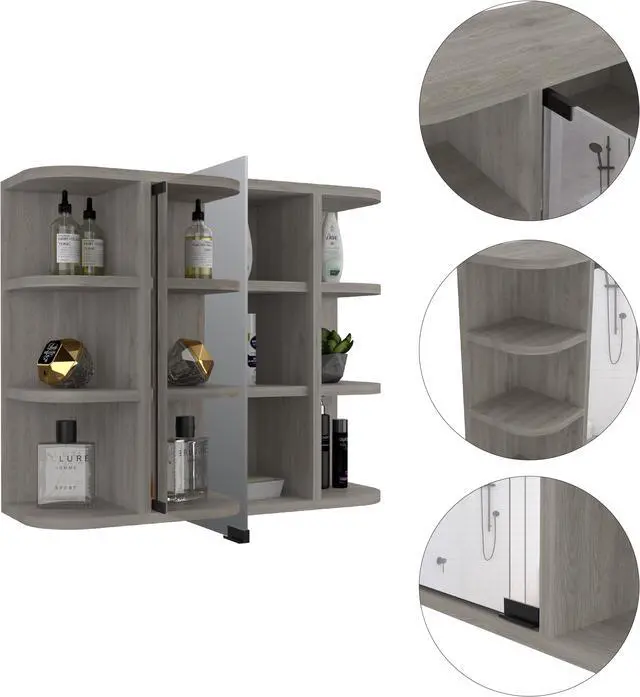 Alt view image 5 of 6 - Valdez Medicine Cabinet With 6 shelves, and A Mirror Cabinet with 3 inside shelves - Light Gray