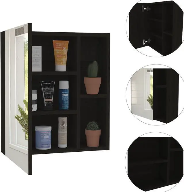 Alt view image 4 of 7 - Lincoln, Mirrored Medicine Cabinet, With 5 interior shleves - Black Wengue