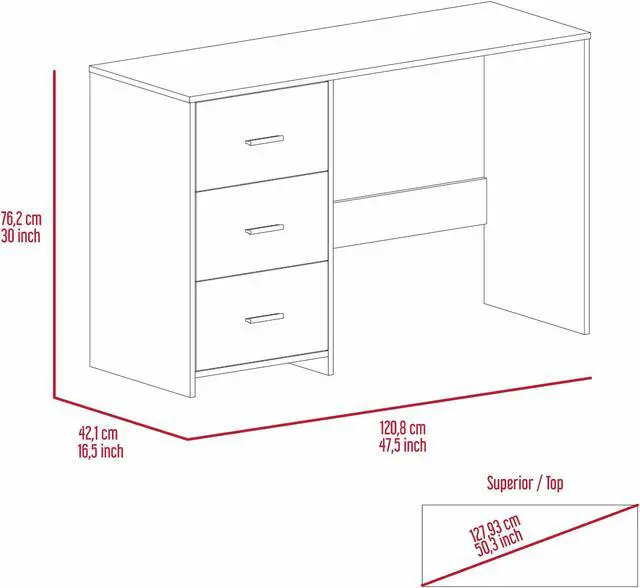 Alt view image 5 of 6 - FM FURNITURE Berlin Three Drawers Desk, For An Office Or Home Office, With 3 Drawers, And A Table Top, Classic, Elegant, Black Wengue Finish, Particle Board, Easy To Assamble.