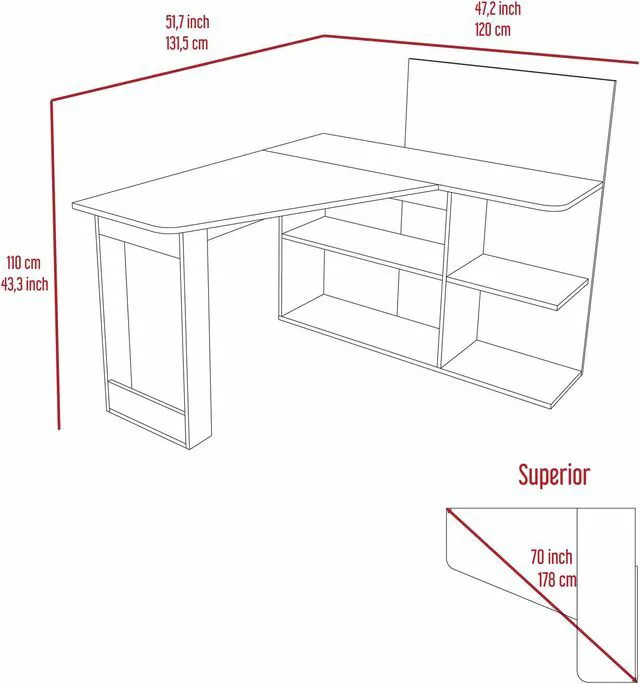 Alt view image 6 of 7 - FM FURNITURE Fresno Computer Desk, For An Office Or Home Office, With 4 Shelfs, And Dual Table Top, Gray Oak Finish, Particle Board, Wood texture, Easy To Assamble.