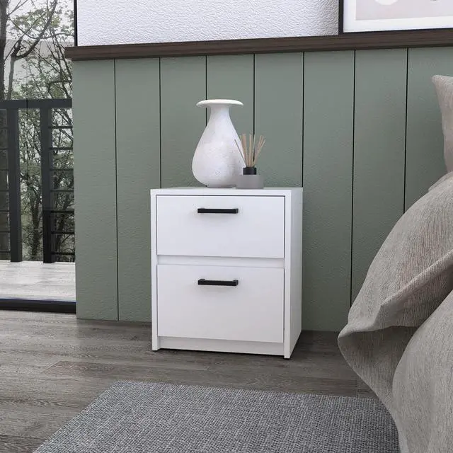 Alt view image 3 of 7 - Myrtle 2 Drawers Nightstand, Bedside Table with Metal Handles
