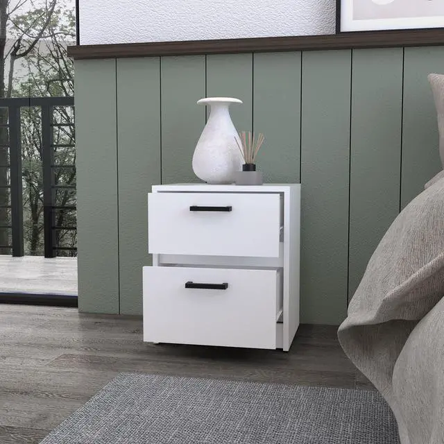 Alt view image 4 of 7 - Myrtle 2 Drawers Nightstand, Bedside Table with Metal Handles