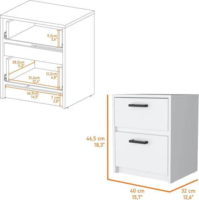 Alt view image 7 of 7 - Myrtle 2 Drawers Nightstand, Bedside Table with Metal Handles