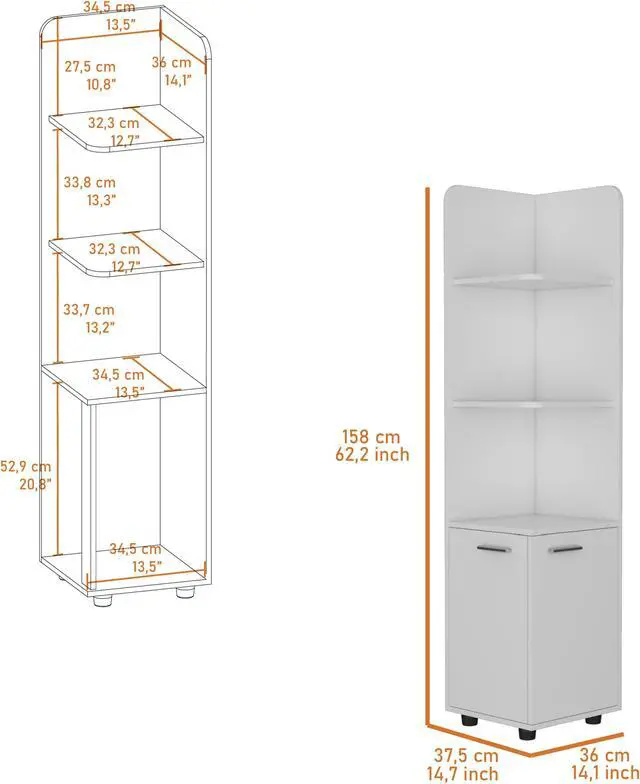 Alt view image 6 of 6 - Sunriver Corner Shelf with Cabinet, 3-Tier Shelf, Metal Handles