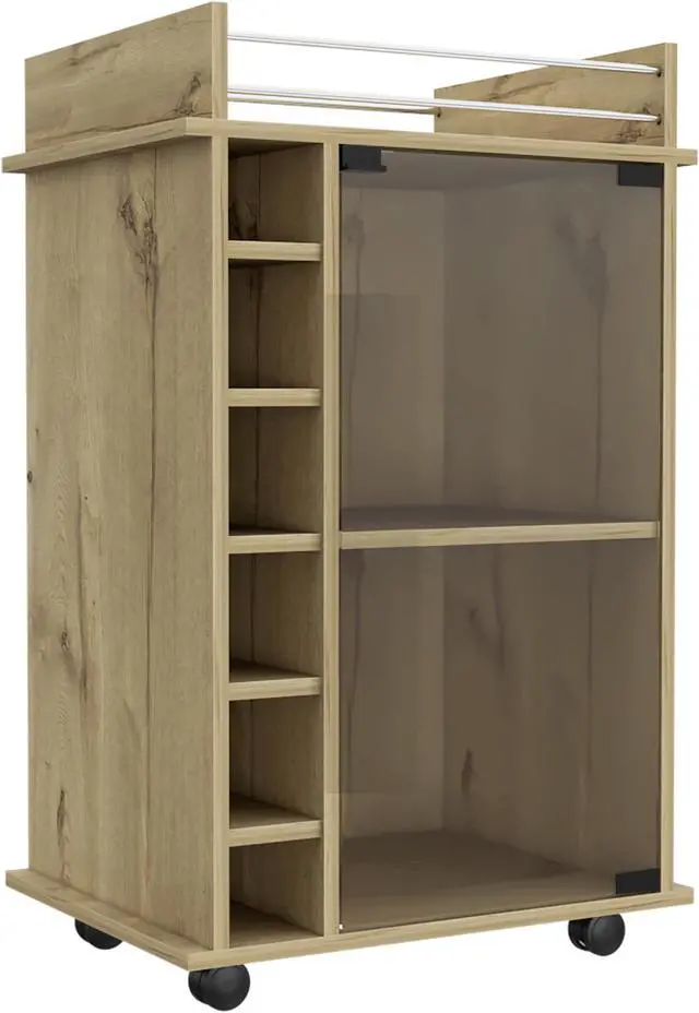 Alt view image 2 of 7 - Vegas Bar Cart, Two Tier Cabinet, Six Cubbies For Liquor