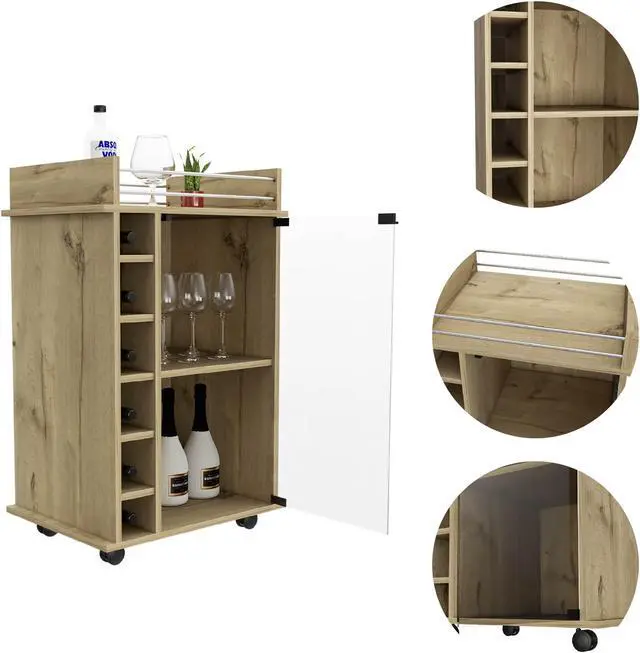 Alt view image 5 of 7 - Vegas Bar Cart, Two Tier Cabinet, Six Cubbies For Liquor