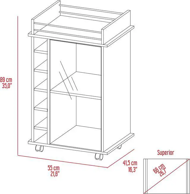 Alt view image 6 of 7 - Vegas Bar Cart, Two Tier Cabinet, Six Cubbies For Liquor