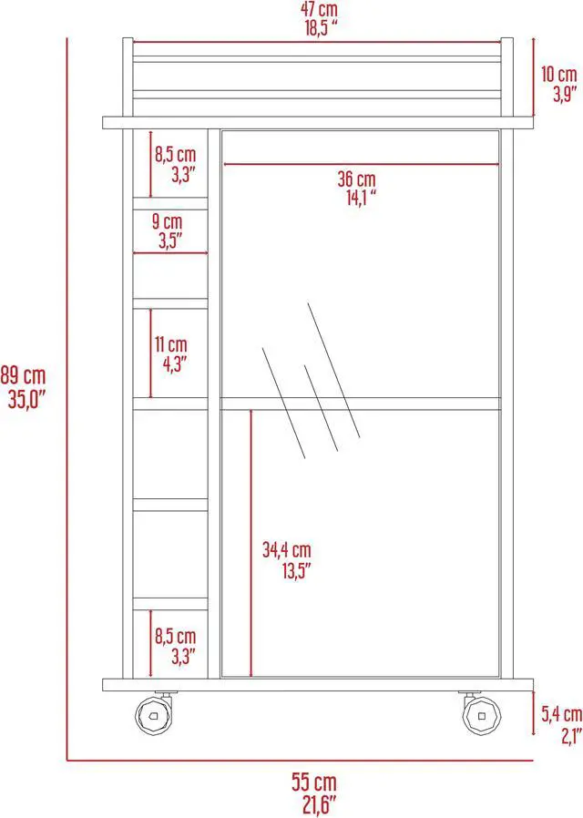 Alt view image 7 of 7 - Vegas Bar Cart, Two Tier Cabinet, Six Cubbies For Liquor