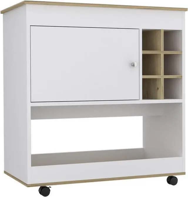 Alt view image 2 of 7 - Texas Bar Cart, One Cabinet, Six Bottle Cubbies, One Lower Panel, Four Casters
