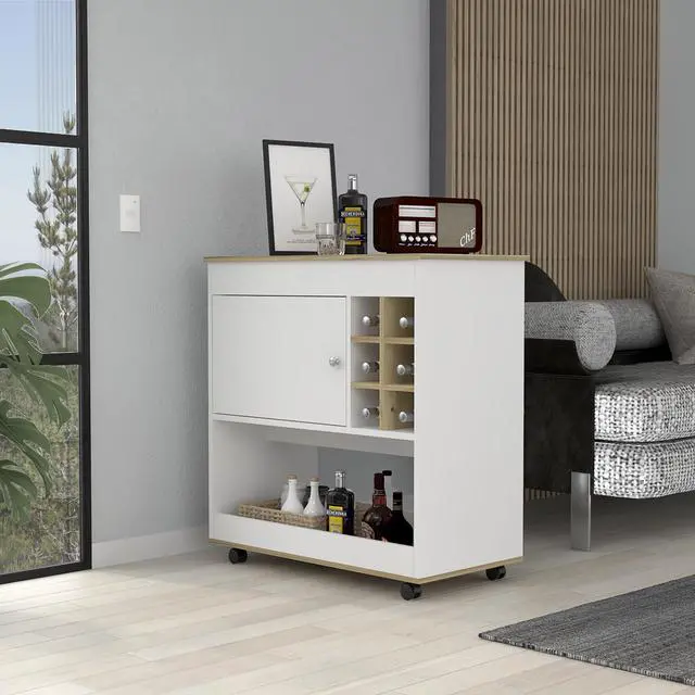 Alt view image 3 of 7 - Texas Bar Cart, One Cabinet, Six Bottle Cubbies, One Lower Panel, Four Casters